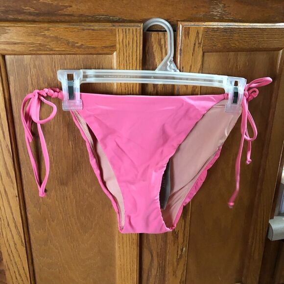 J Crew Pink Curved Waist Cheeky String Bikini Bottom w/Beads - L - Picture 4 of 10